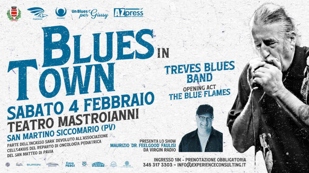 BLUES IN TOWN 2023:LA MUSICA IN AIUTO DEL REPARTO DI ONCOEMATOLOGIA PEDIATRICA CON LA TREVES BLUES BAND E THE BLUE FLAMES